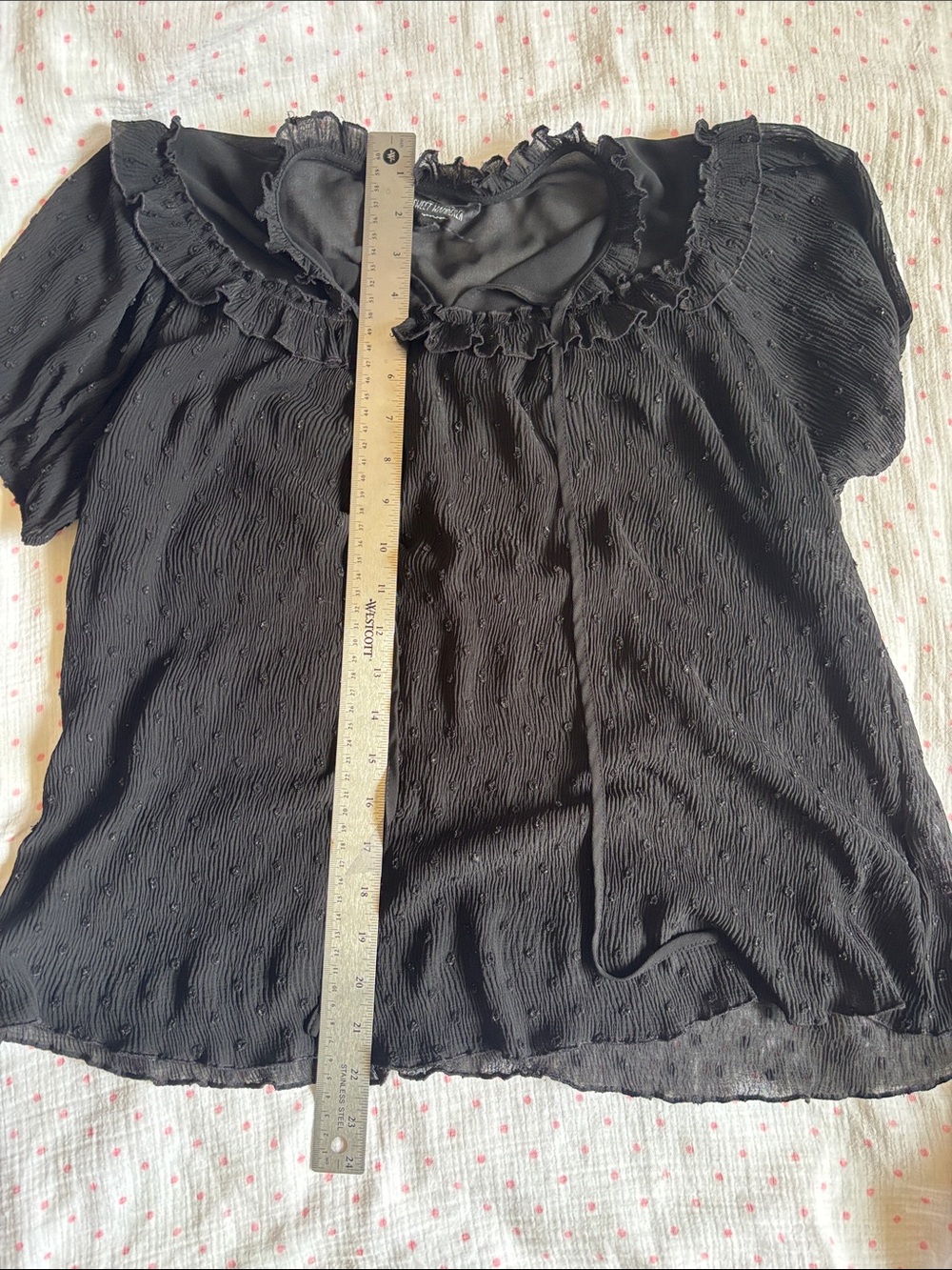 Sweet Wanderer Black Ruffle Neck Short Sleeve Blouse